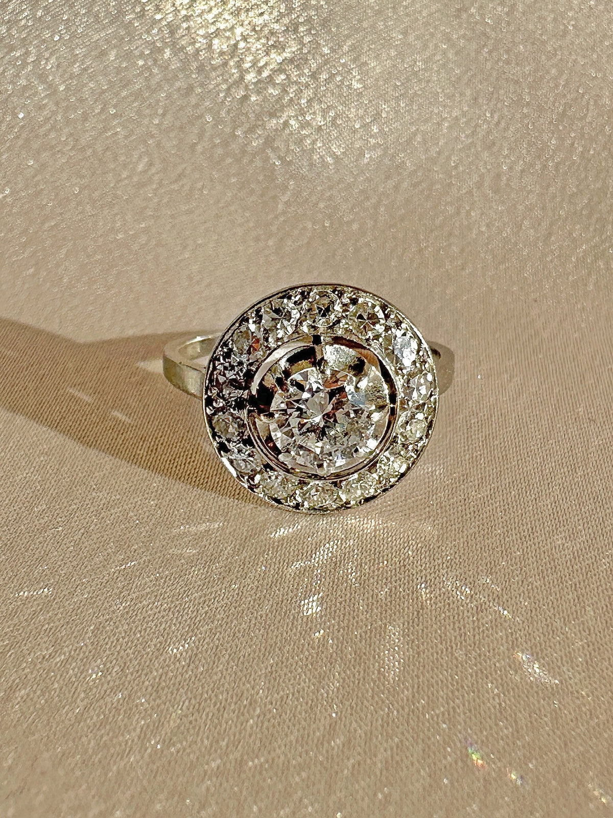 Antique French Diamond Halo Transitional Ring 1930s