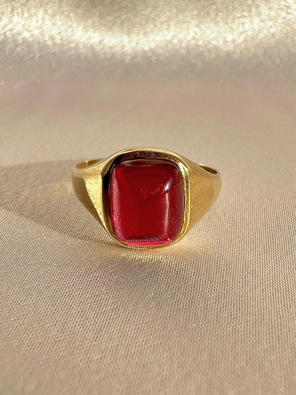 Antique Synth Ruby Cabochon Signet Ring
