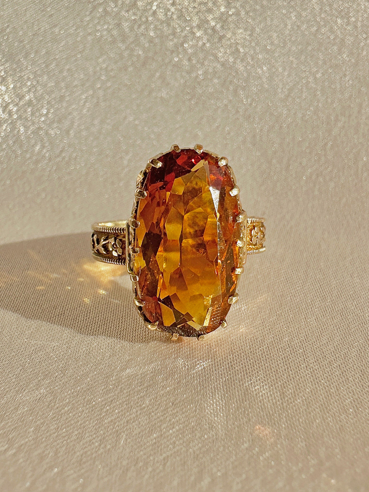 Antique Citrine Deco Floral Dress Ring