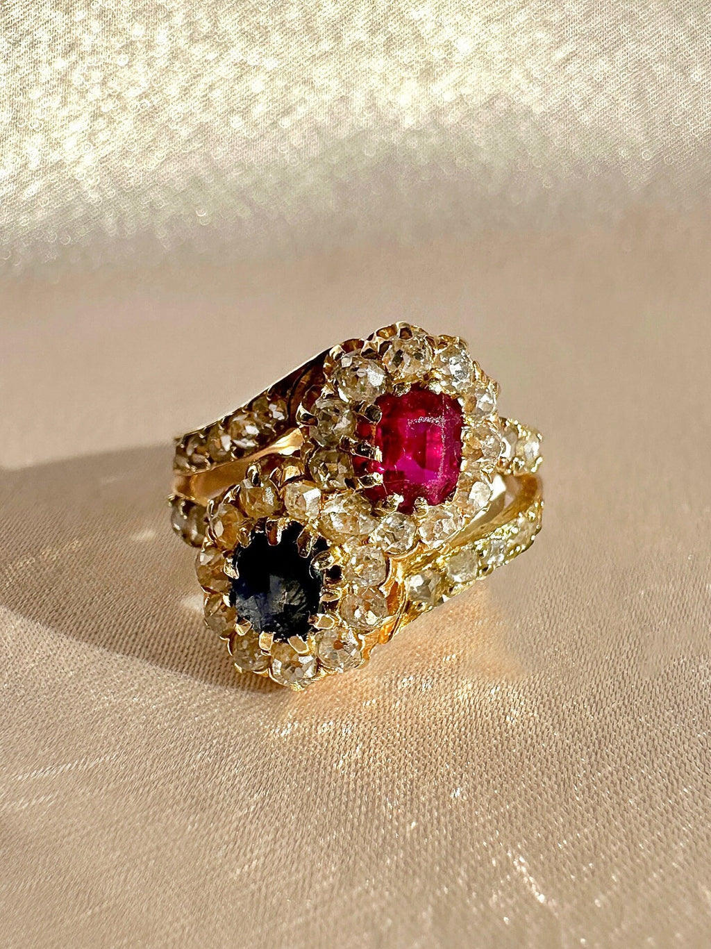 Antique Ruby Sapphire Diamond Toi et Moi Ring
