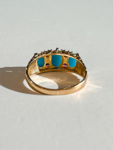 Vintage Turquoise Garnet Boat Ring