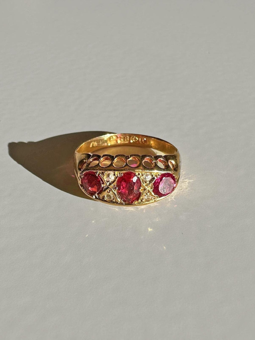 Antique Ruby Diamond Boat Ring 1916