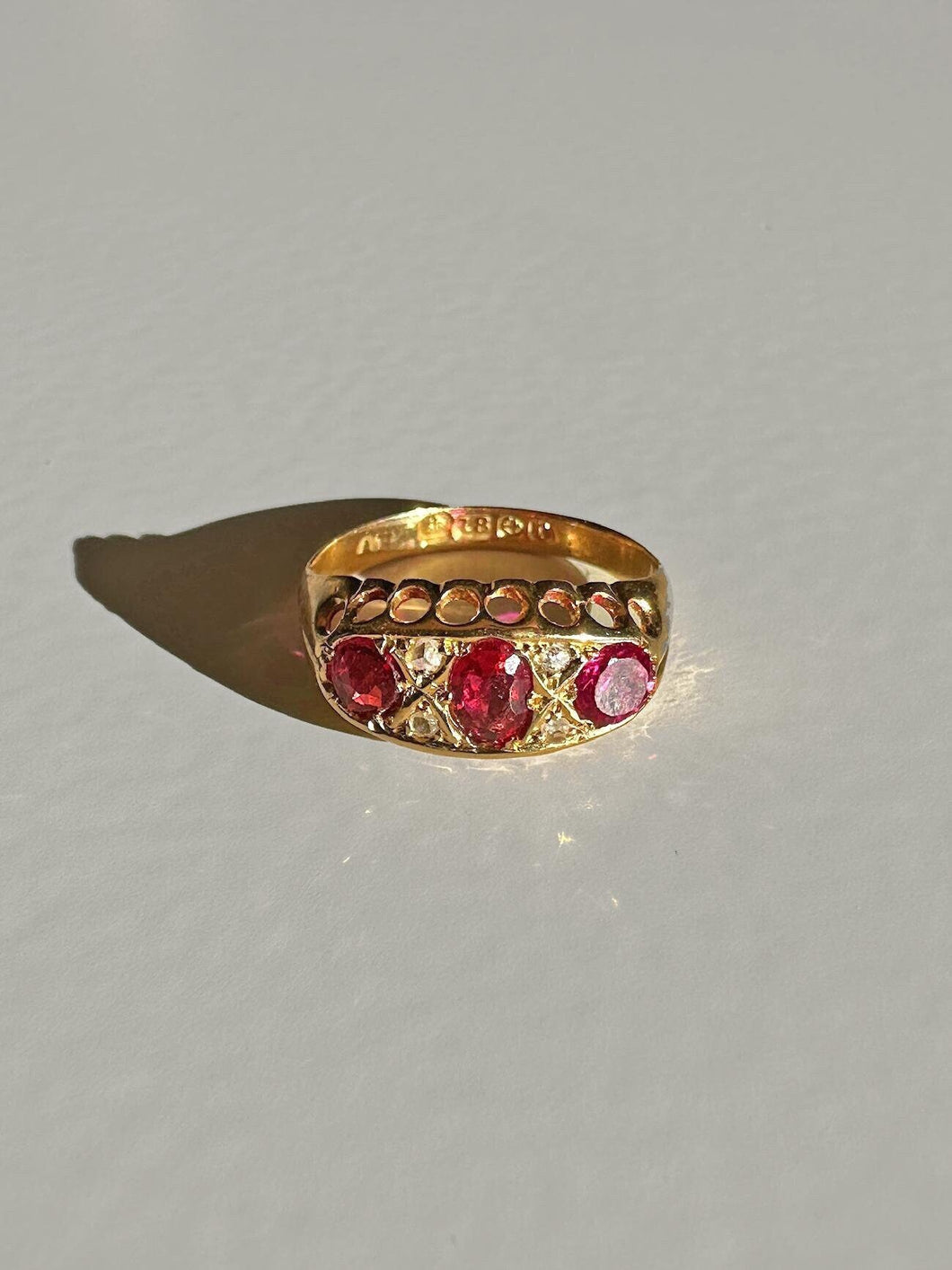 Antique Ruby Diamond Boat Ring 1916