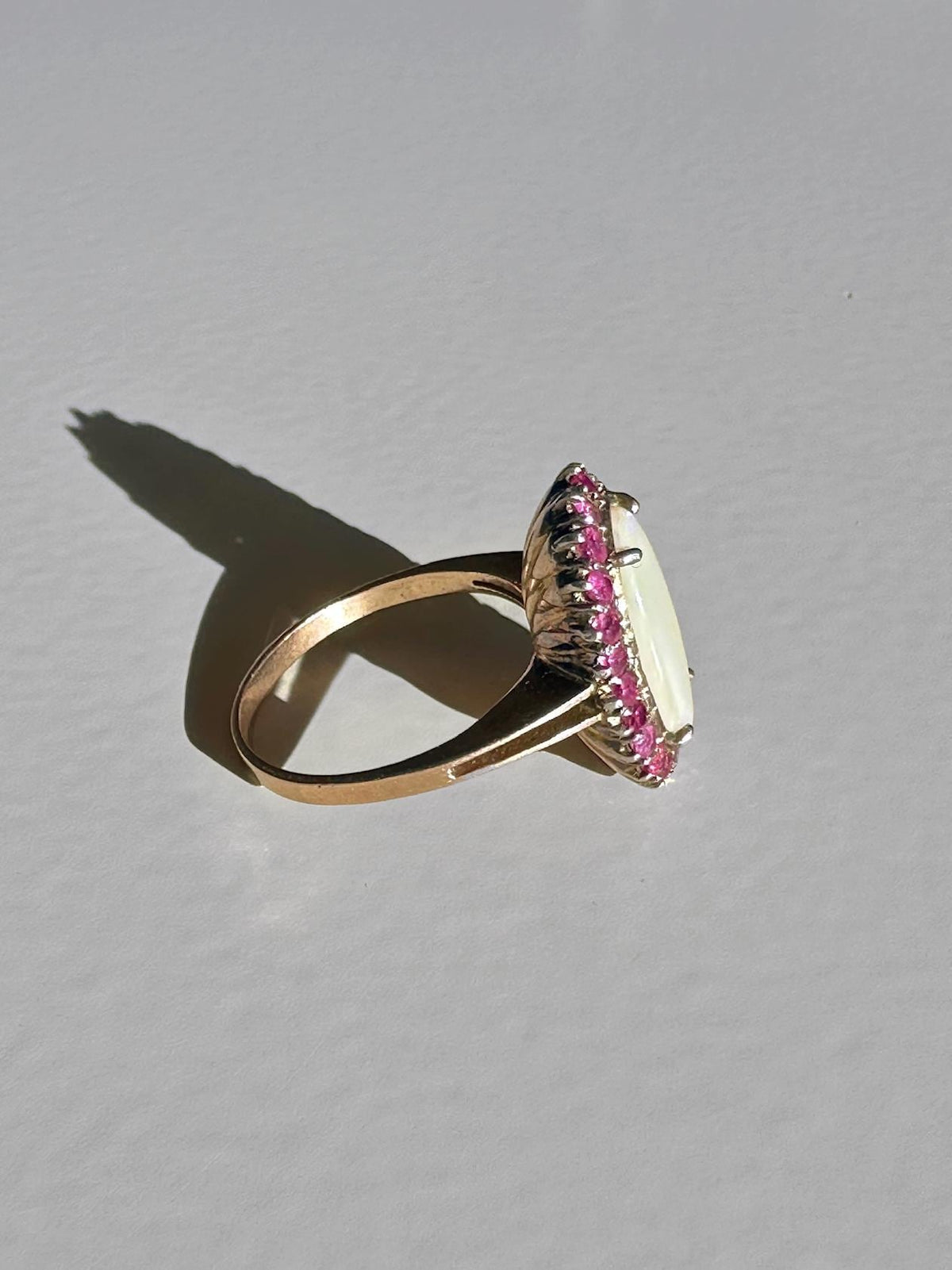 Antique Opal Ruby Elongated Cocktail Ring