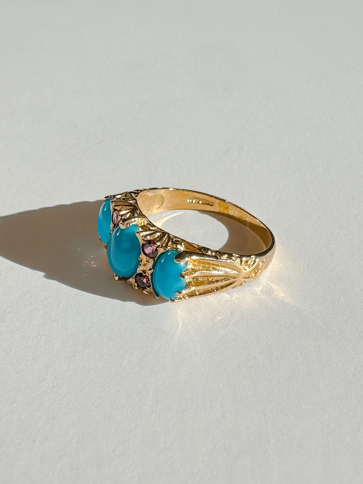 Vintage Turquoise Garnet Boat Ring