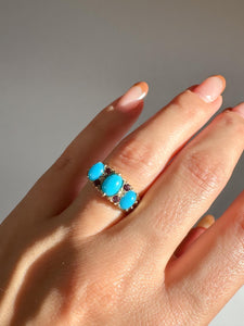 Vintage Turquoise Garnet Boat Ring