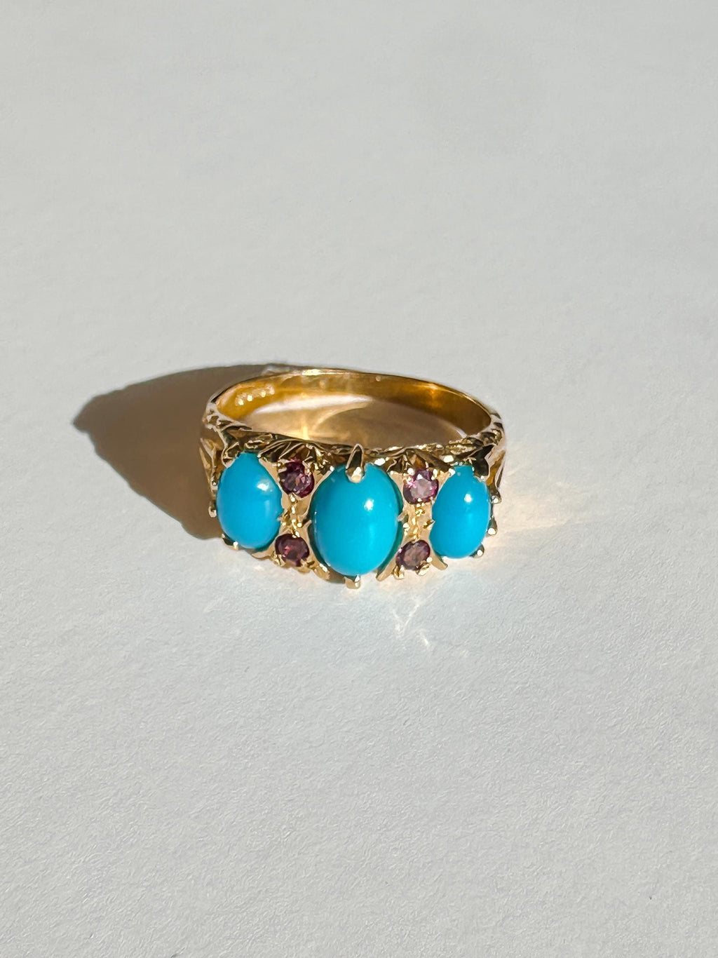 Vintage Turquoise Garnet Boat Ring
