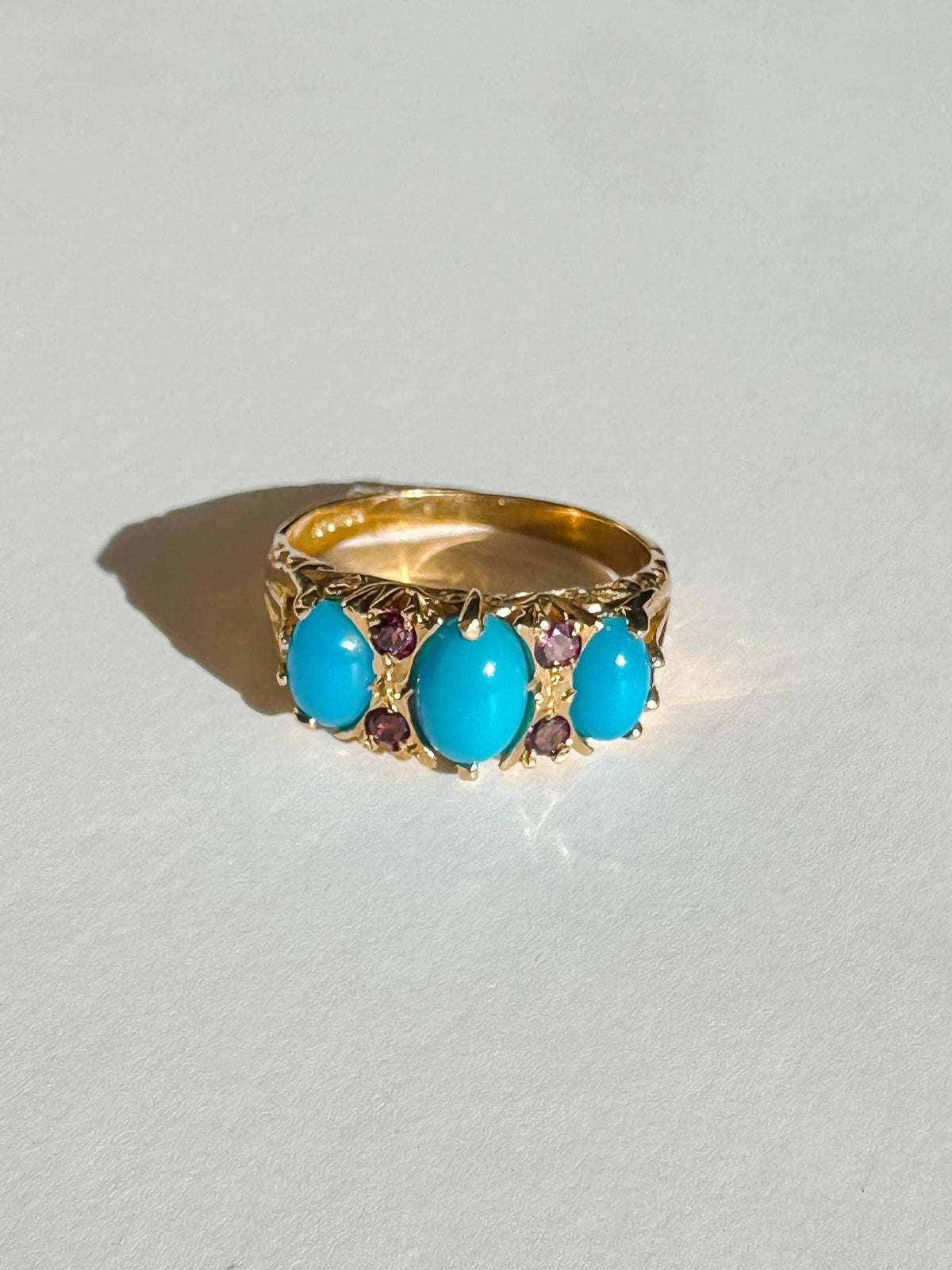 Vintage Turquoise Garnet Boat Ring