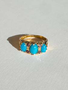 Vintage Turquoise Garnet Boat Ring