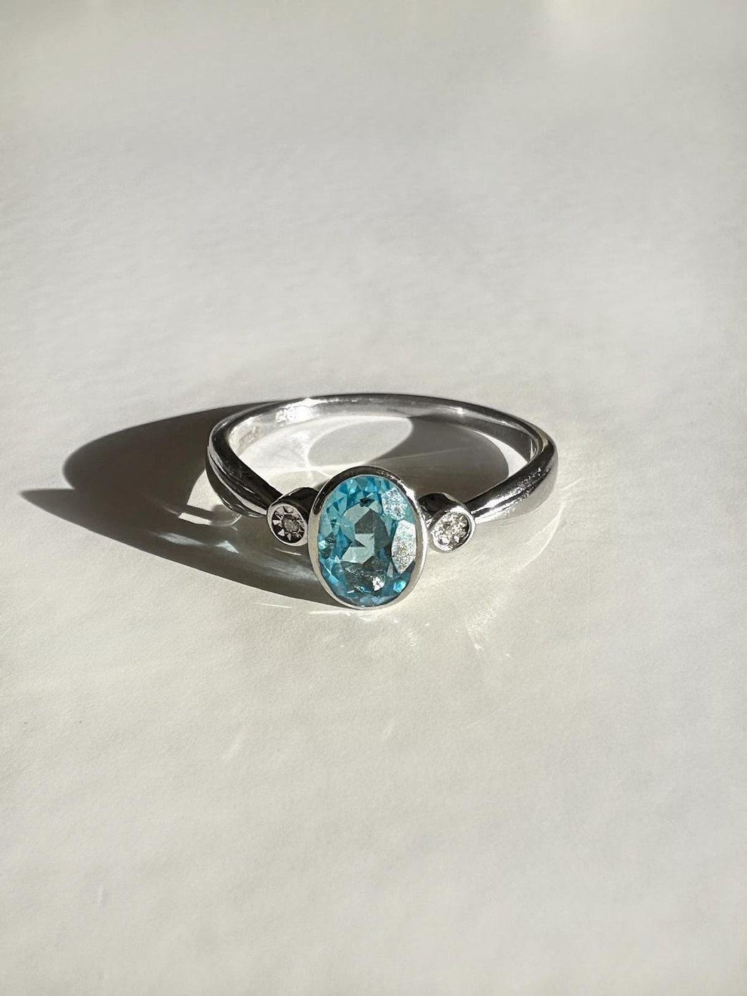 Vintage White Gold Topaz Diamond Bezel Ring