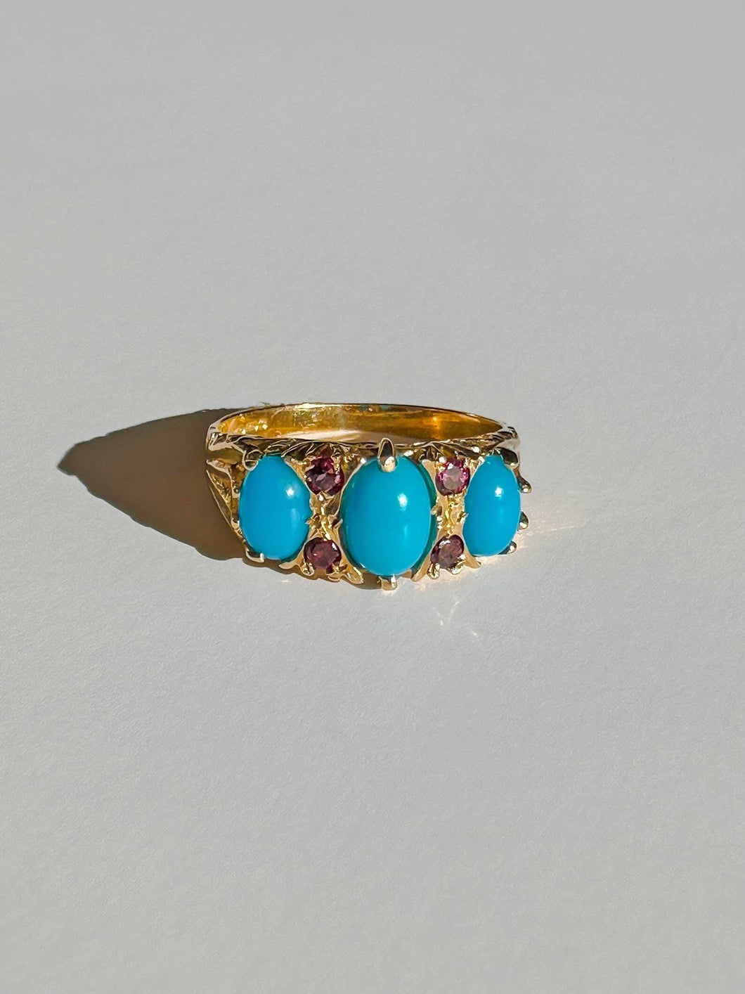 Vintage Turquoise Garnet Boat Ring