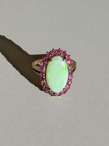 Antique Opal Ruby Elongated Cocktail Ring