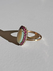 Antique Opal Ruby Elongated Cocktail Ring