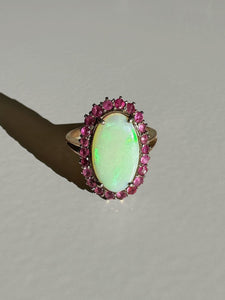 Antique Opal Ruby Elongated Cocktail Ring