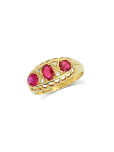 Antique Ruby Diamond Boat Ring 1916