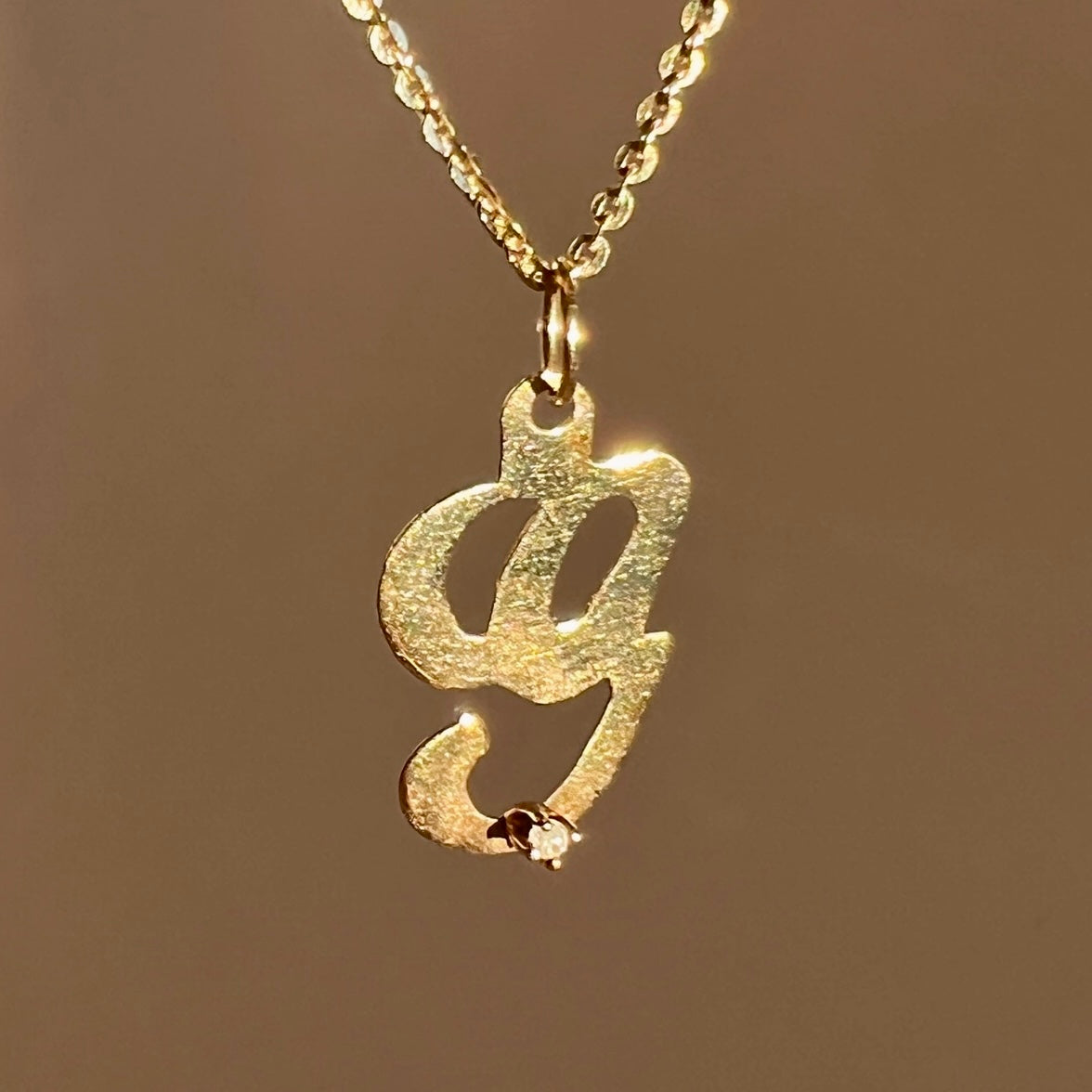 Vintage 14k Diamond "G" Necklace