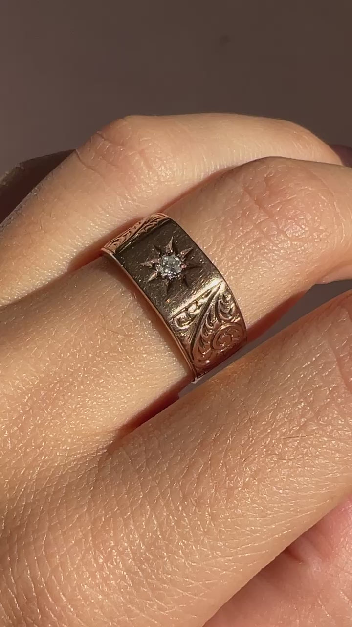 Antique Diamond Solitaire Starburst Filigree Ring 1916