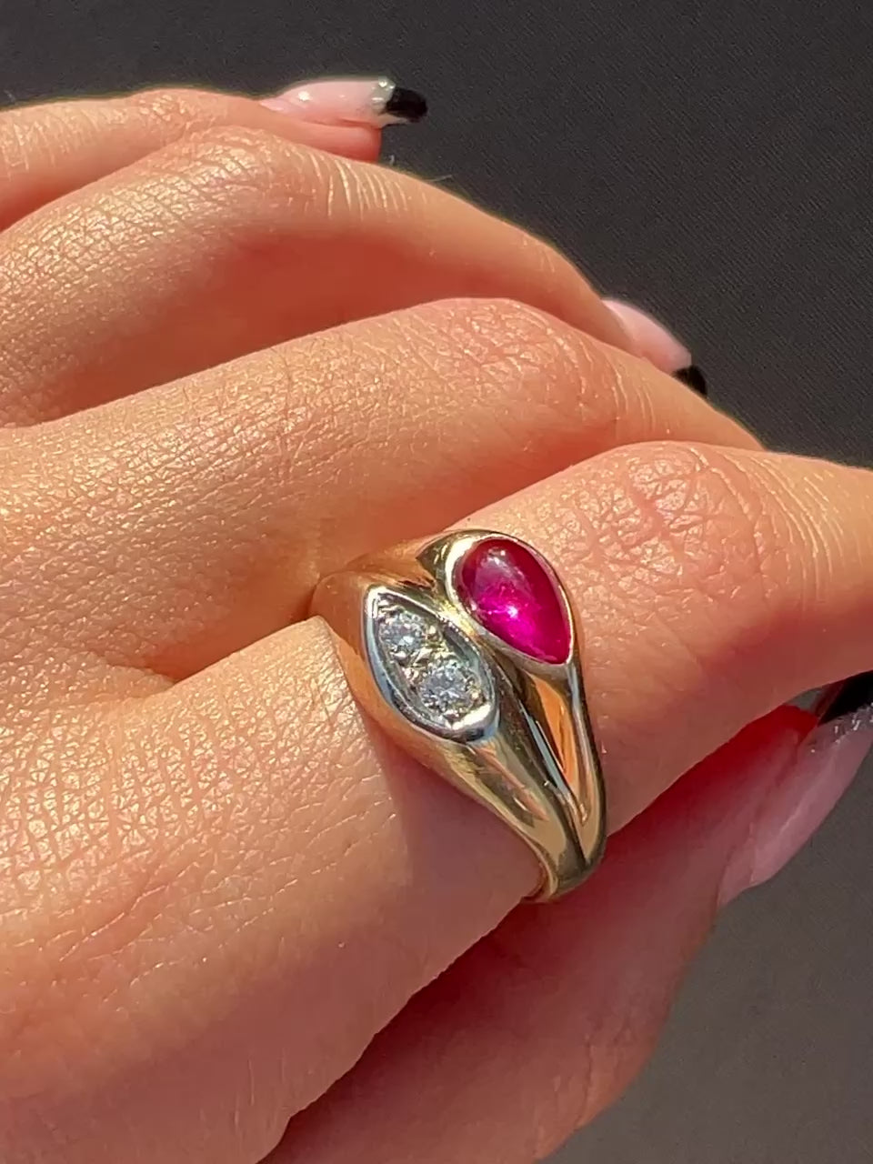Vintage Ruby Diamond Double Soprano Ring