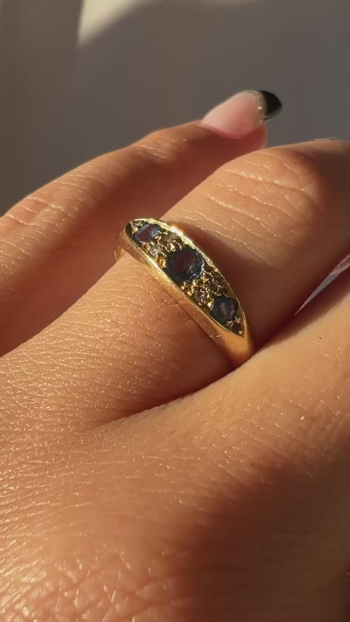 Antique Sapphire Diamond Boat Ring