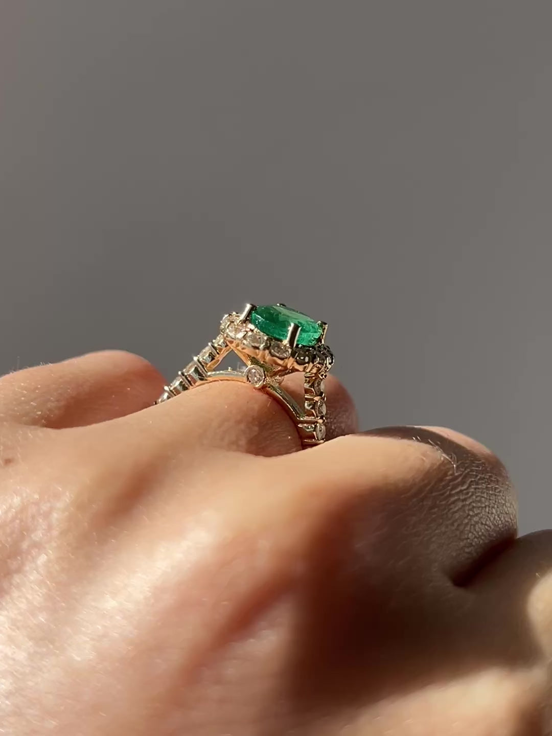 Nessi Emerald Diamond Halo Ring 2.82 ctw