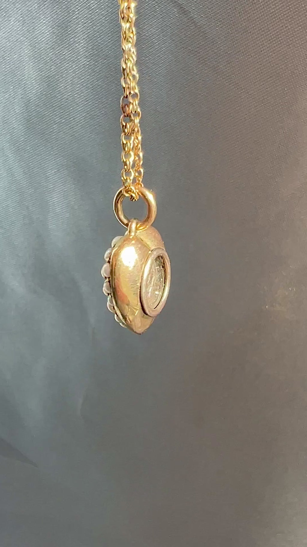 Antique Pearl Sapphire Heart Locket Necklace