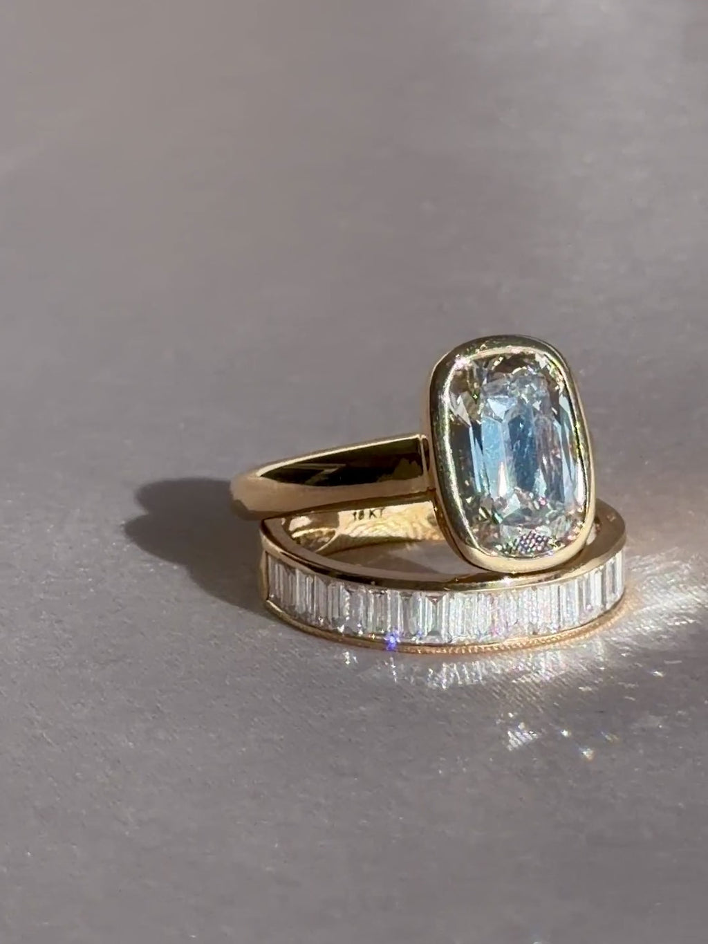 Antique Cushion Bezel Ring & Baguette Band Set by 23carat