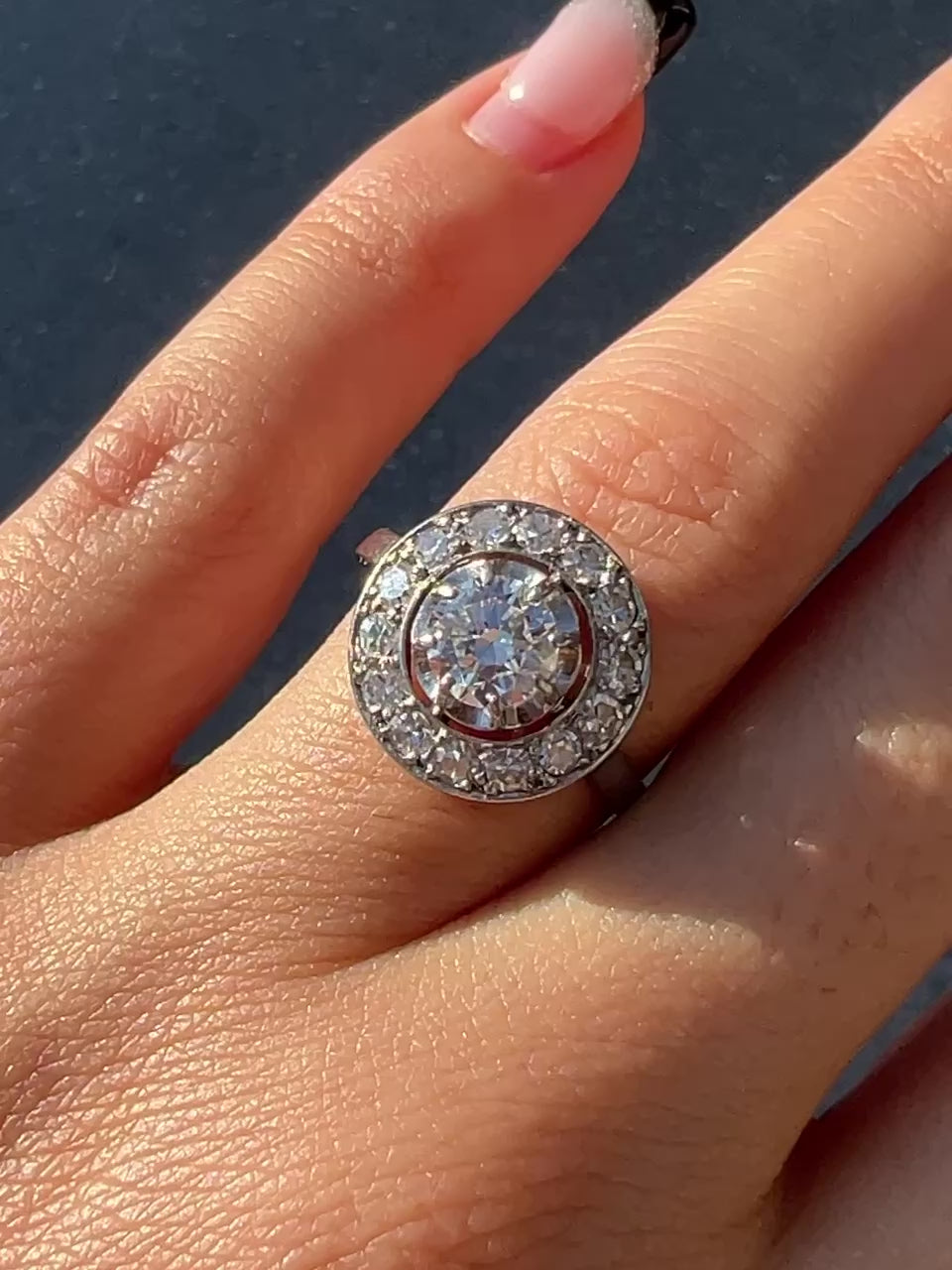 Antique French Diamond Halo Transitional Ring 1930s