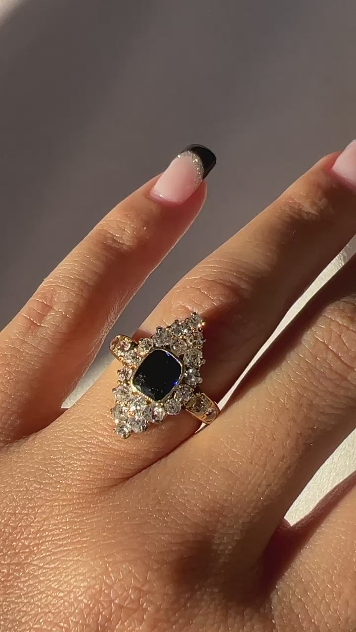 Antique Sapphire Diamond Old Cut Marquise Ring