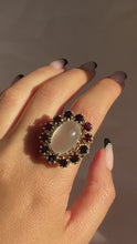 Load and play video in Gallery viewer, Antique Moonstone Garnet Cocktail Ring
