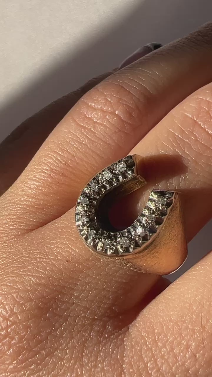 Vintage Diamond Brushed Horseshoe Ring
