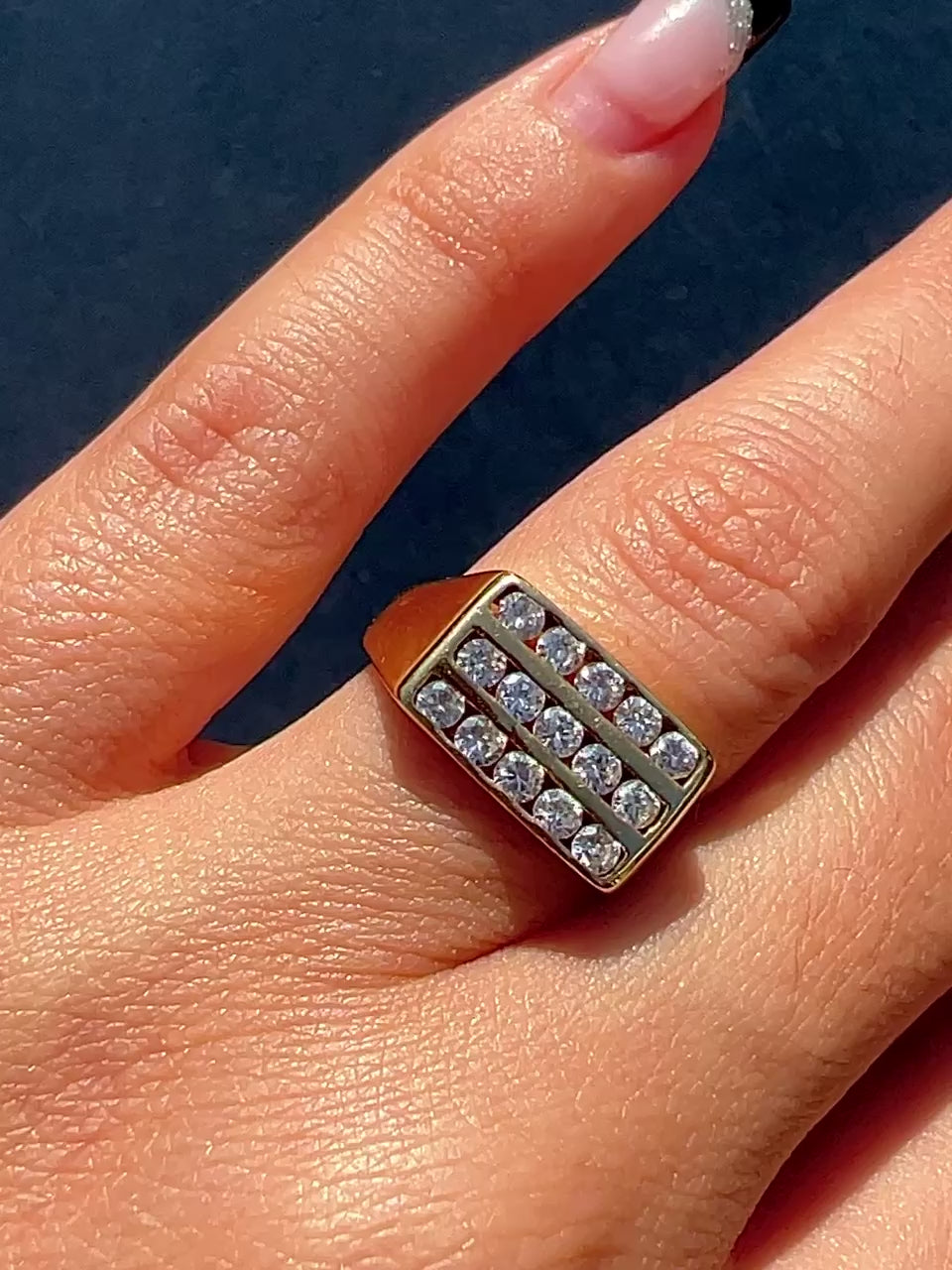 Vintage Diamond Pave Row Signet Ring