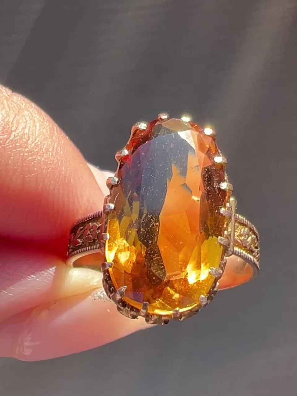 Antique Citrine Deco Floral Dress Ring