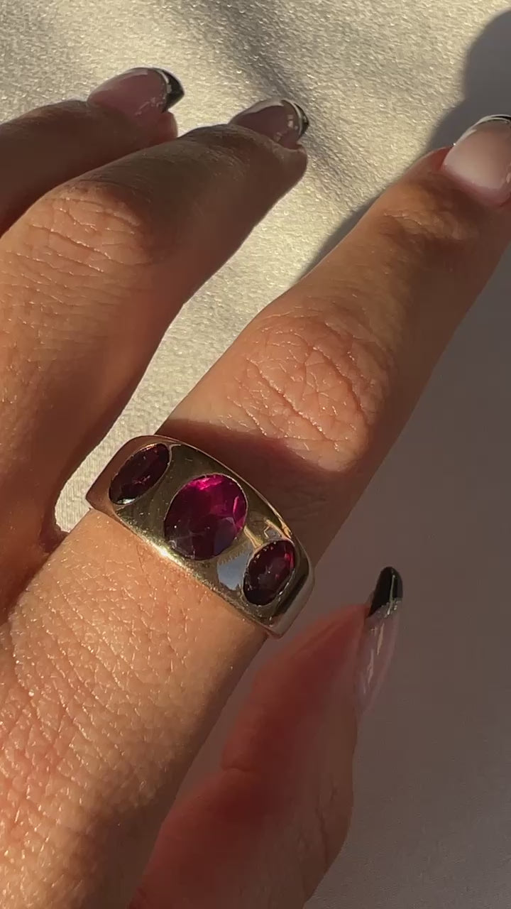Antique Rhodolite Garnet Boat Ring