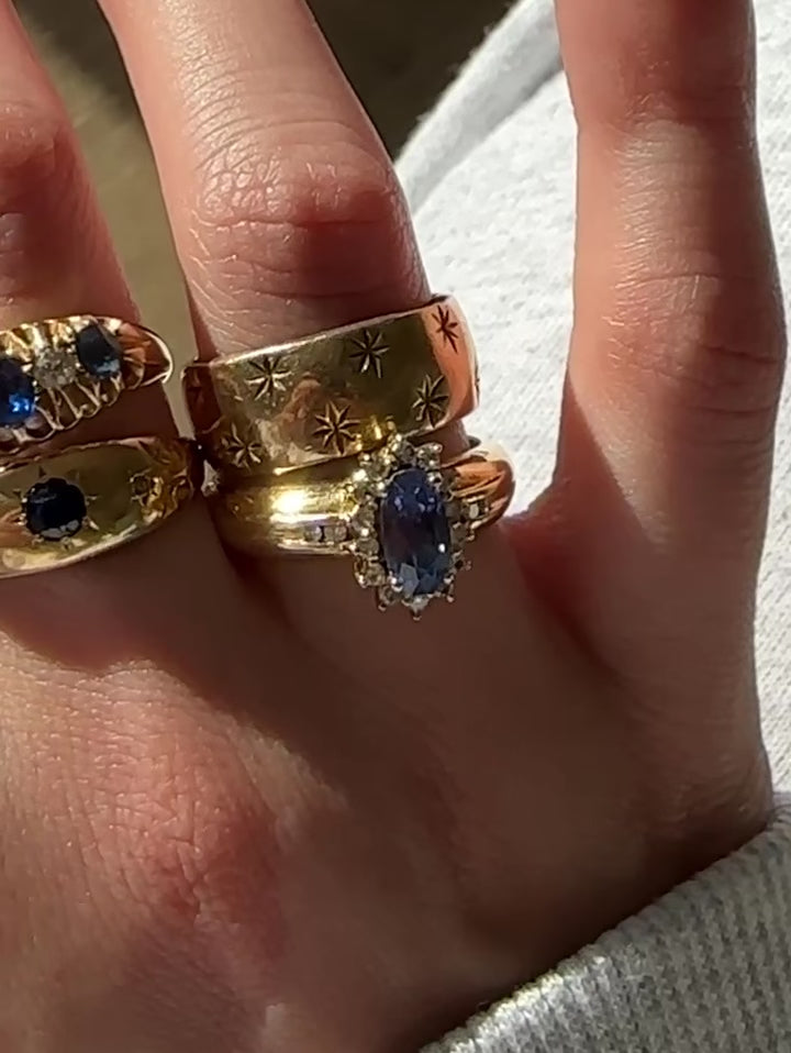 Vintage Sapphire Diamond Oval Halo Ring