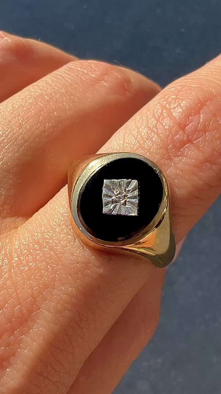 Vintage Onyx Diamond Oval Signet 1967