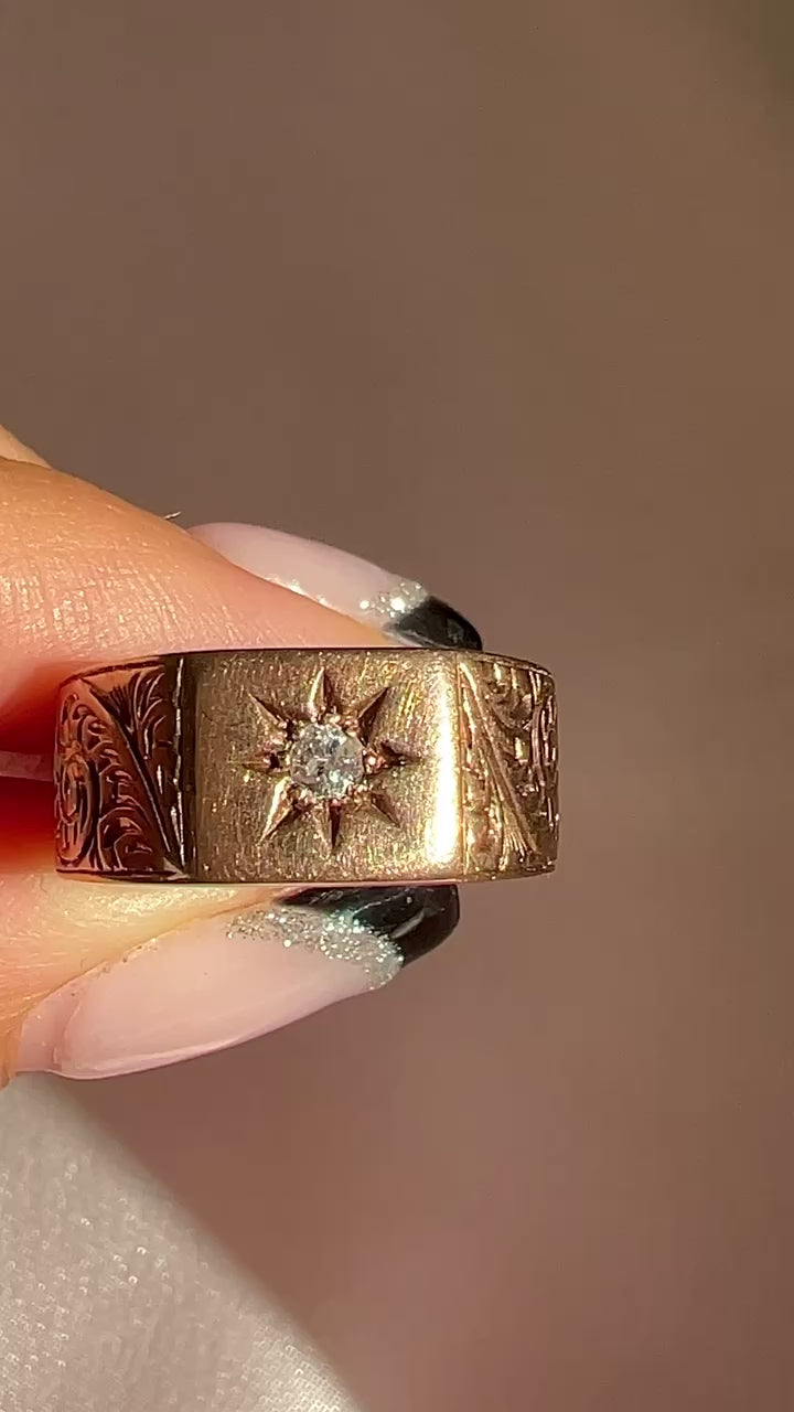 Antique Diamond Solitaire Starburst Filigree Ring 1916