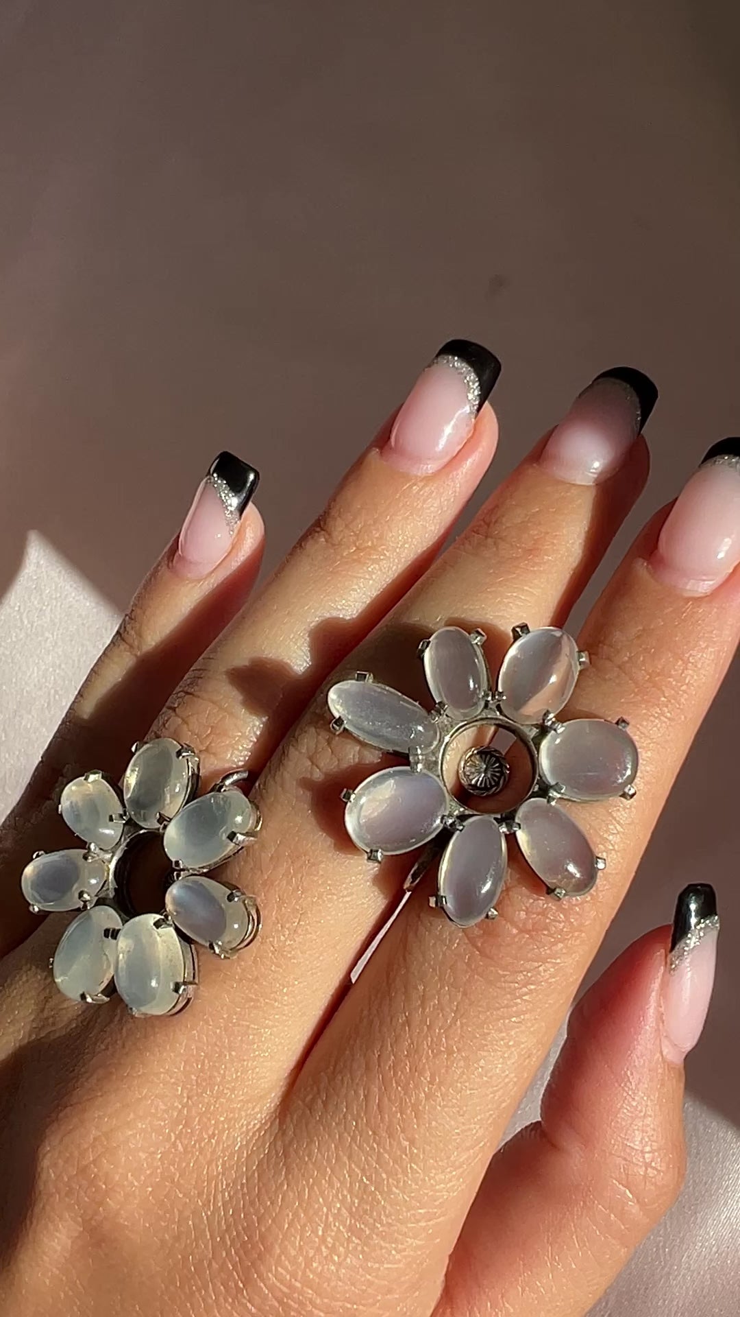 Vintage White Gold Moonstone Floral Earrings