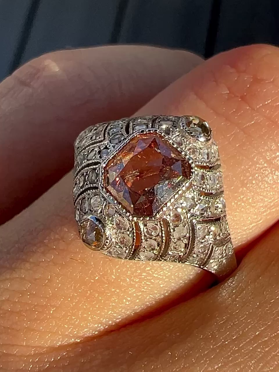 Vintage Choco Diamond Deco Ring 1.52 CTW
