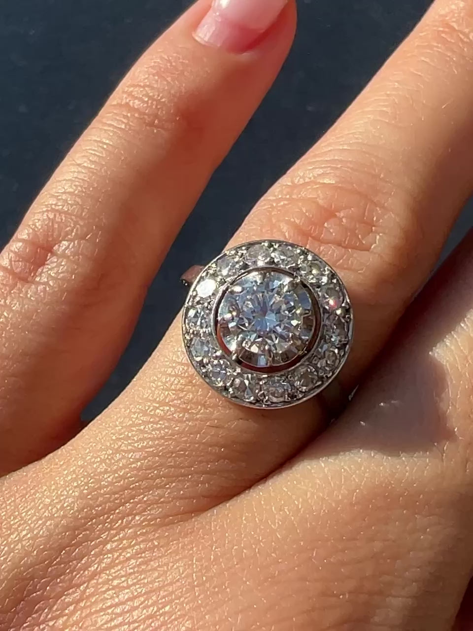Antique French Diamond Halo Transitional Ring 1930s