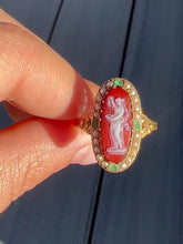 Load and play video in Gallery viewer, Antique Carnelian Emerald Pearl Cameo Ring
