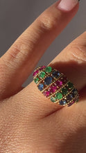 Load and play video in Gallery viewer, Vintage Emerald Sapphire Ruby Bombe Ring
