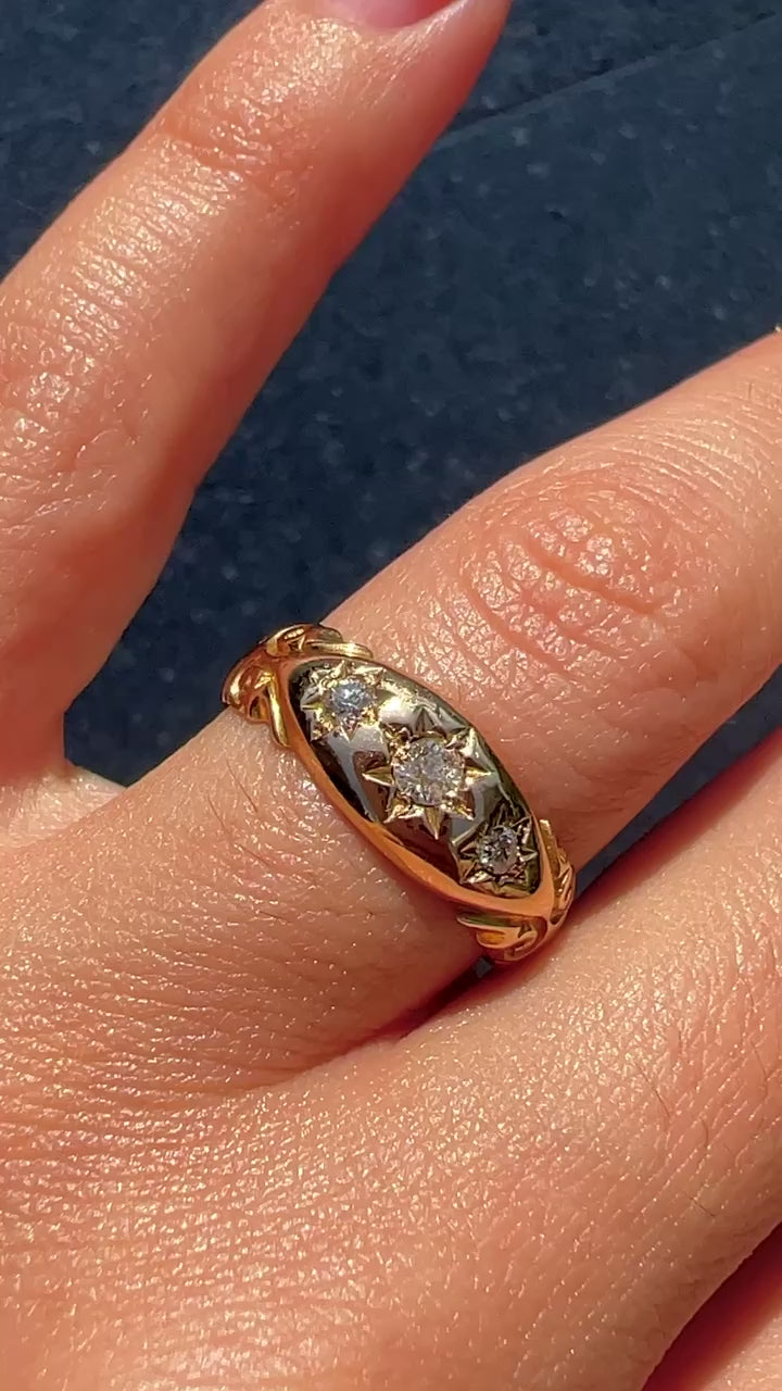 Antique Diamond Trilogy Starburst Ring