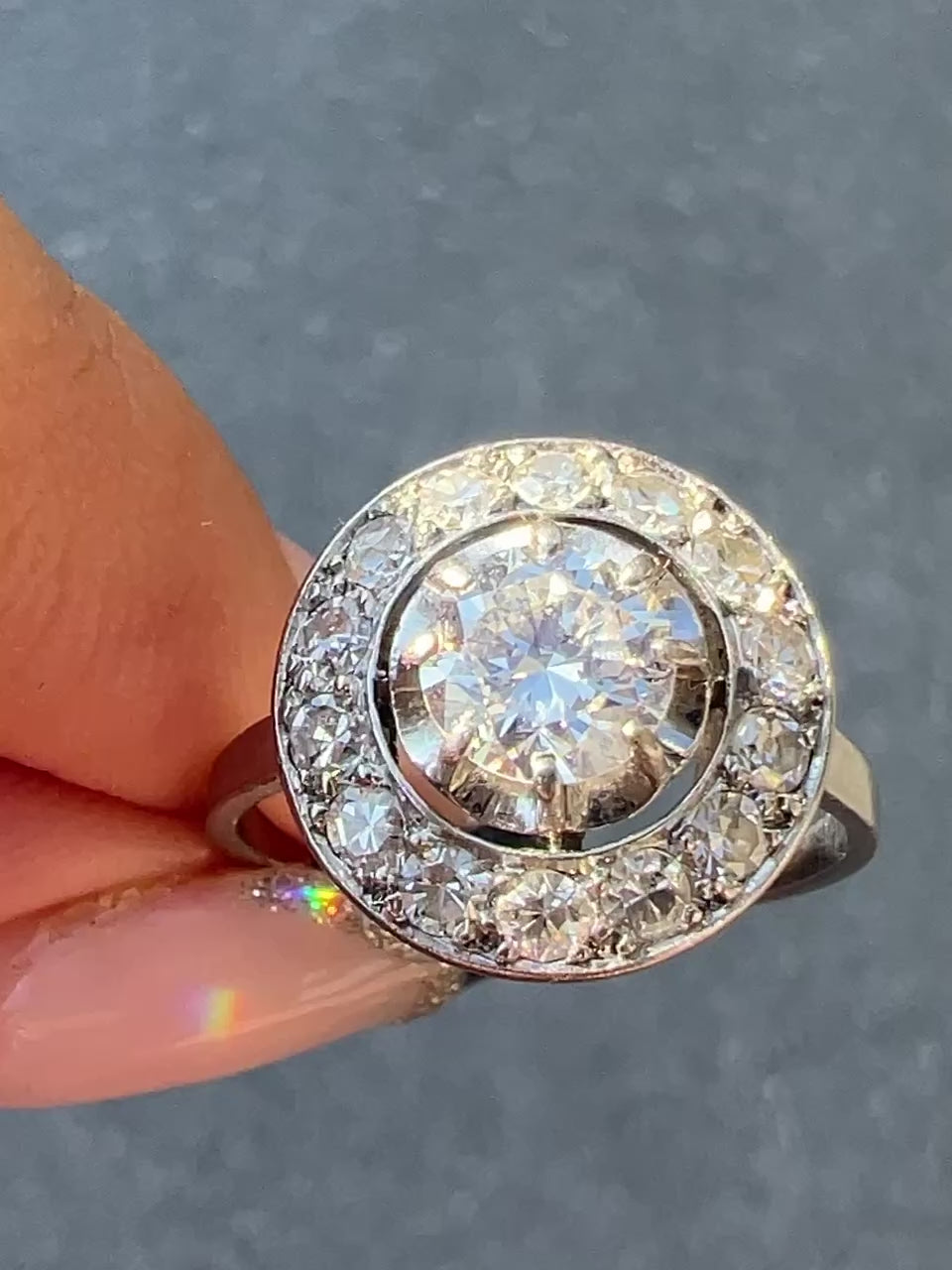 Antique French Diamond Halo Transitional Ring 1930s