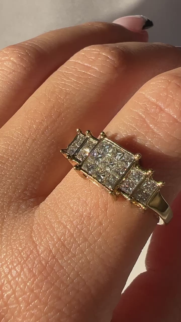 Vintage Princess Diamond Half Eternity Ring 1988 1.36 CTW