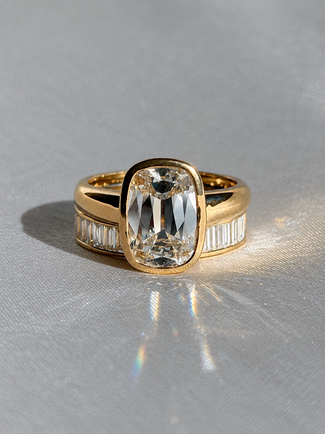 Antique Cushion Bezel Ring & Baguette Band Set by 23carat