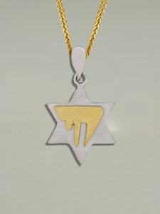 Vintage Judaica Two Tone Chai Star of David Pendant