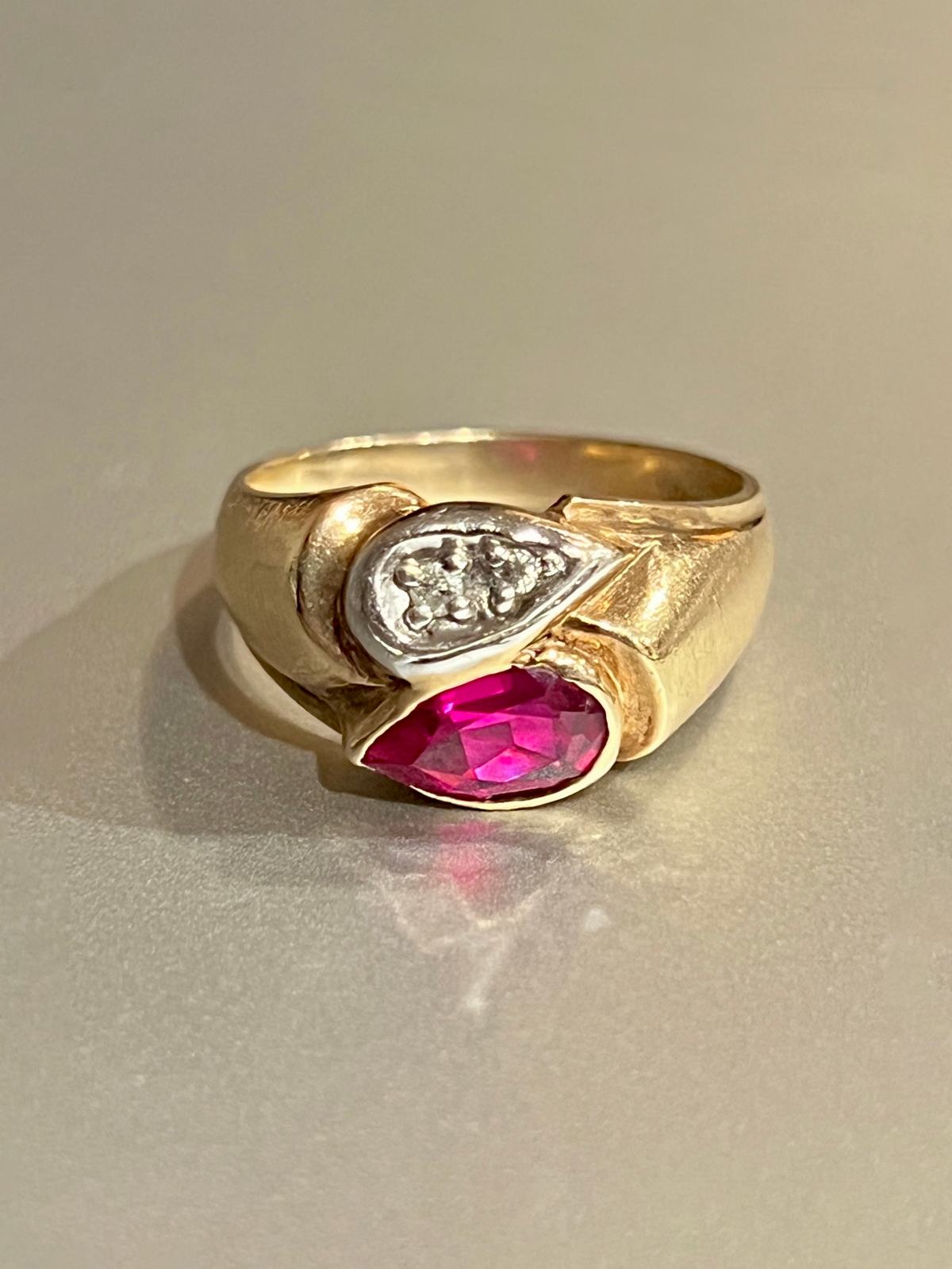 Vintage Chunky Ruby Diamond Soprano Ring