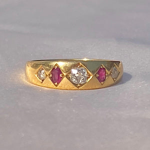 Antique 18k Marquise Ruby Diamond Gypsy Eternity Ring