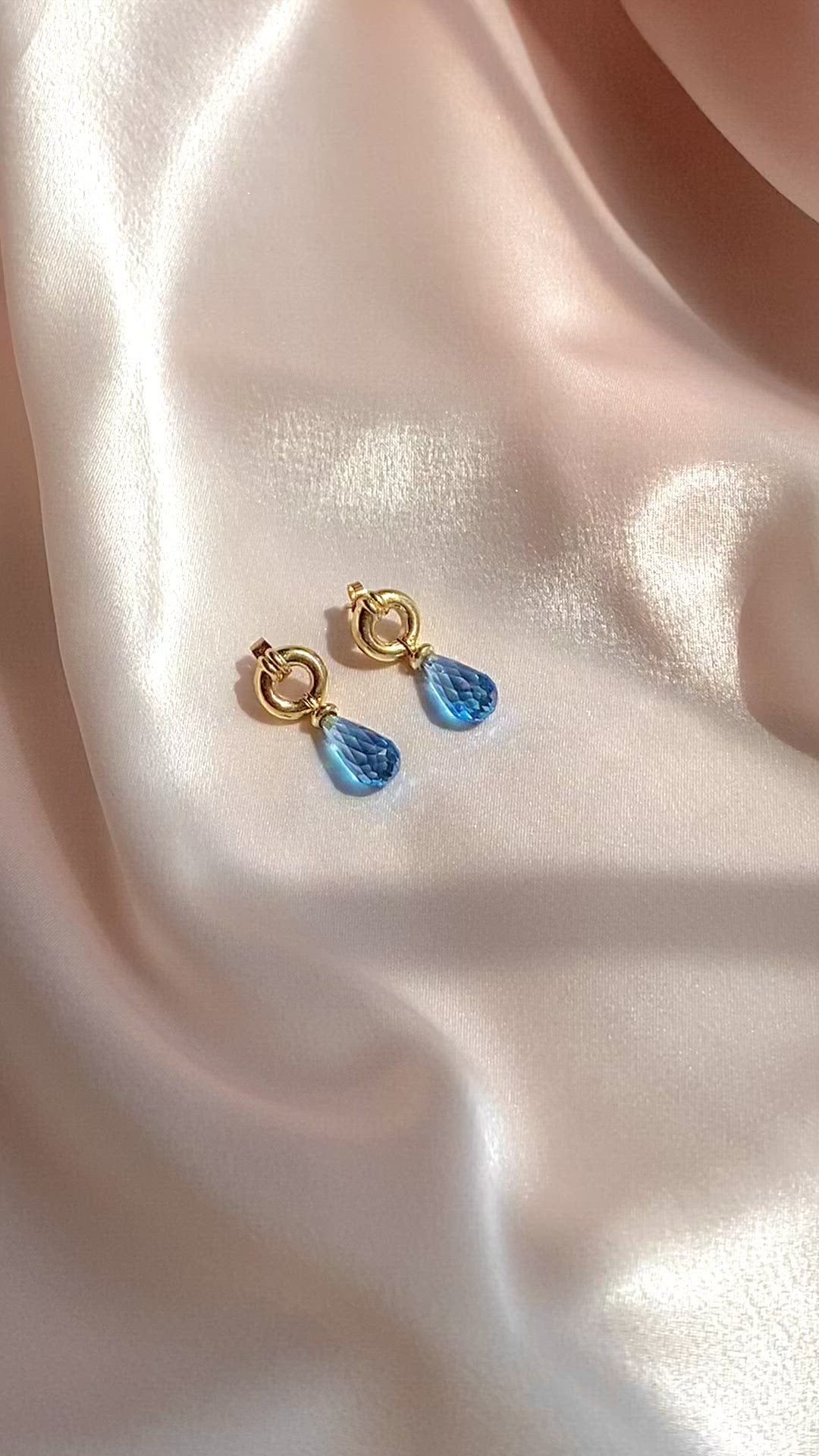Vintage 9k Topaz Briolette Drop Earrings