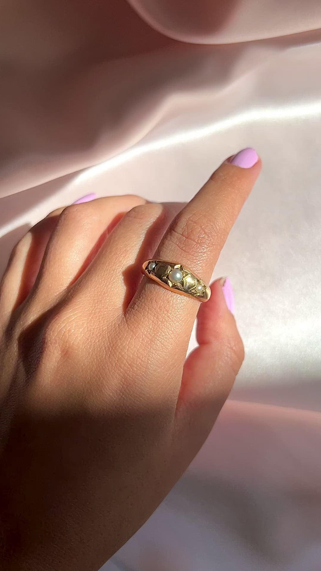 Antique 9k Grey Pearl Trilogy Starburst Gypsy Ring